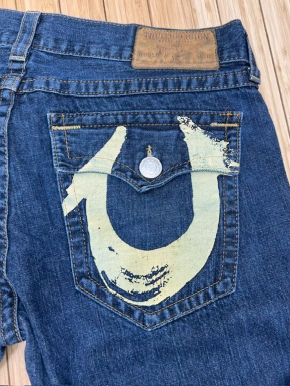 Y2K Baggy USA Made True Religion Men Blue Jeans 38" (Fit 40"x29") Raw Legs(84) - Picture 6 of 15